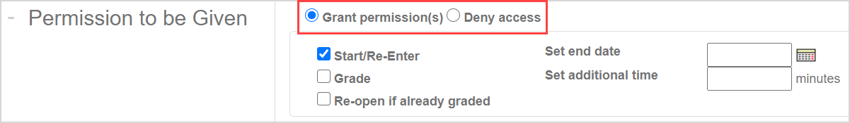 The radio button options of Grand permission(s) and Deny access are highlighted.